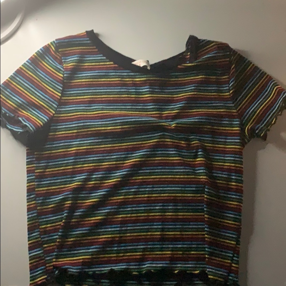 striped rainbow shirt with ruffled edges